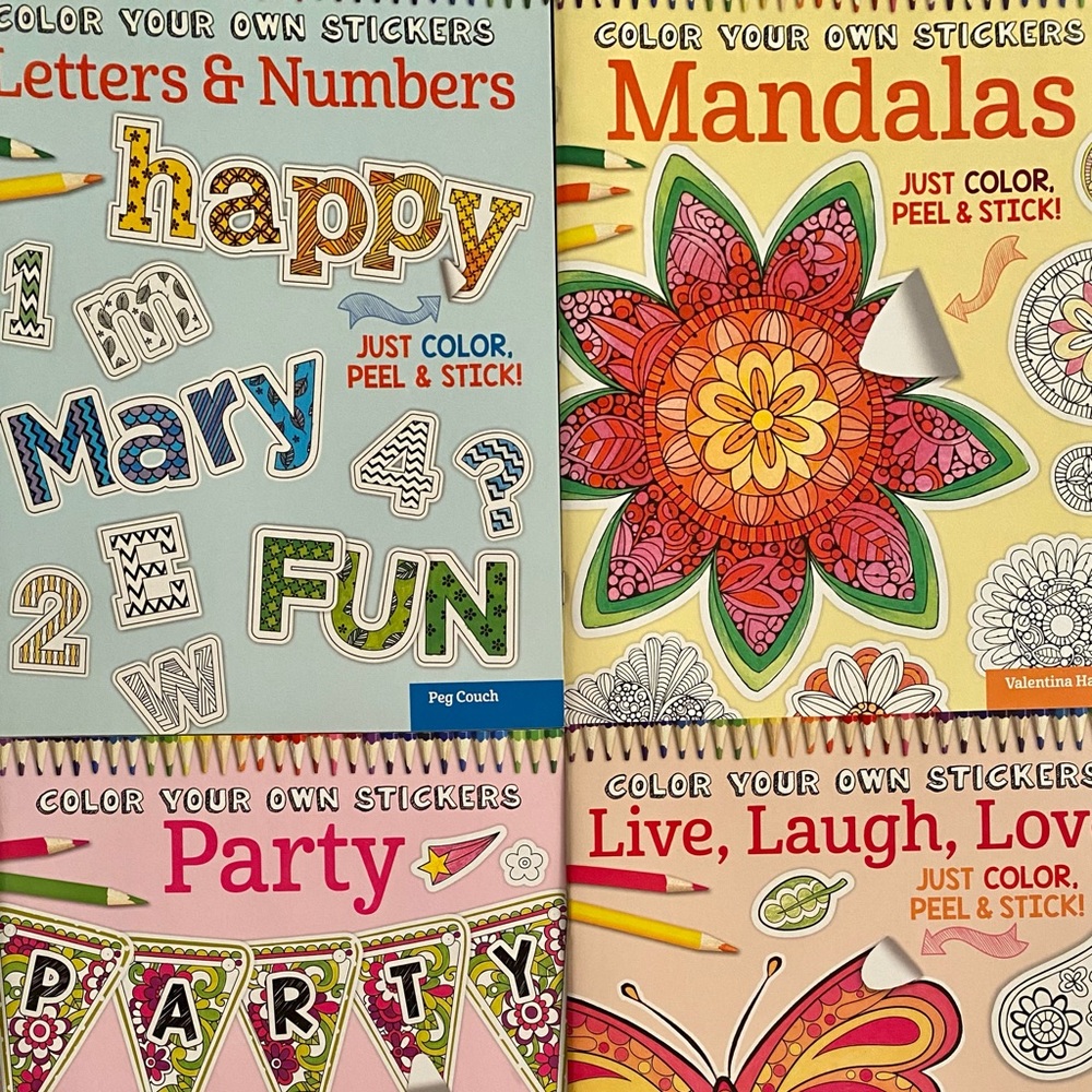 Set of 4 Brand New, Color Your Own Stickers Books